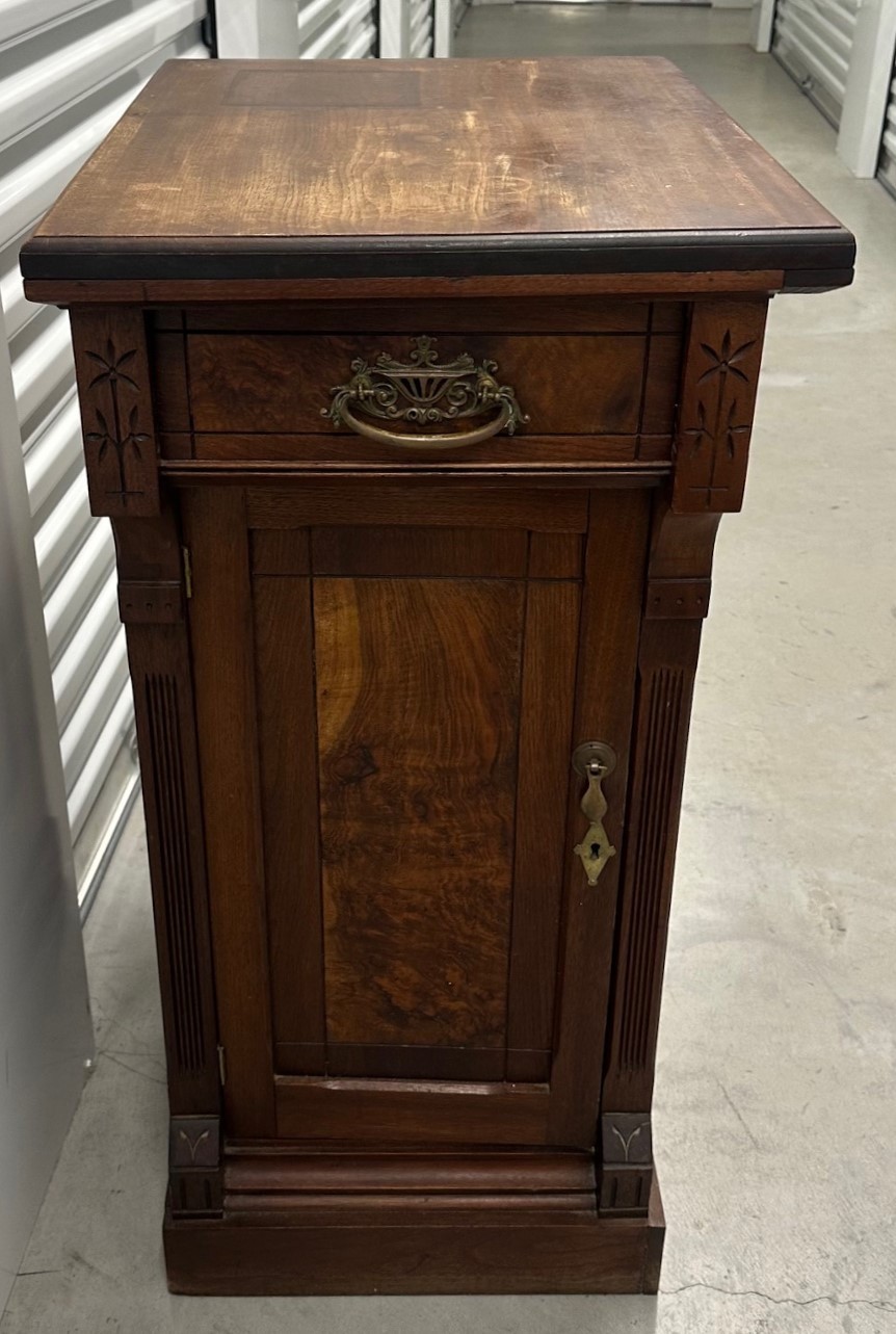 Antique Victorian Eastlake Carved Walnut Bedside Cabinet Nightstand Table, 37"