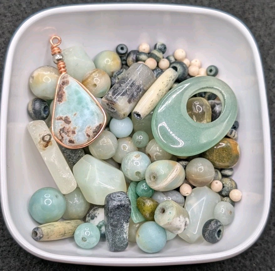 5oz Mystery Bead Soup Bag: Mix Boho Craft Jewelry DIY 💚🤍🩶🤎💙