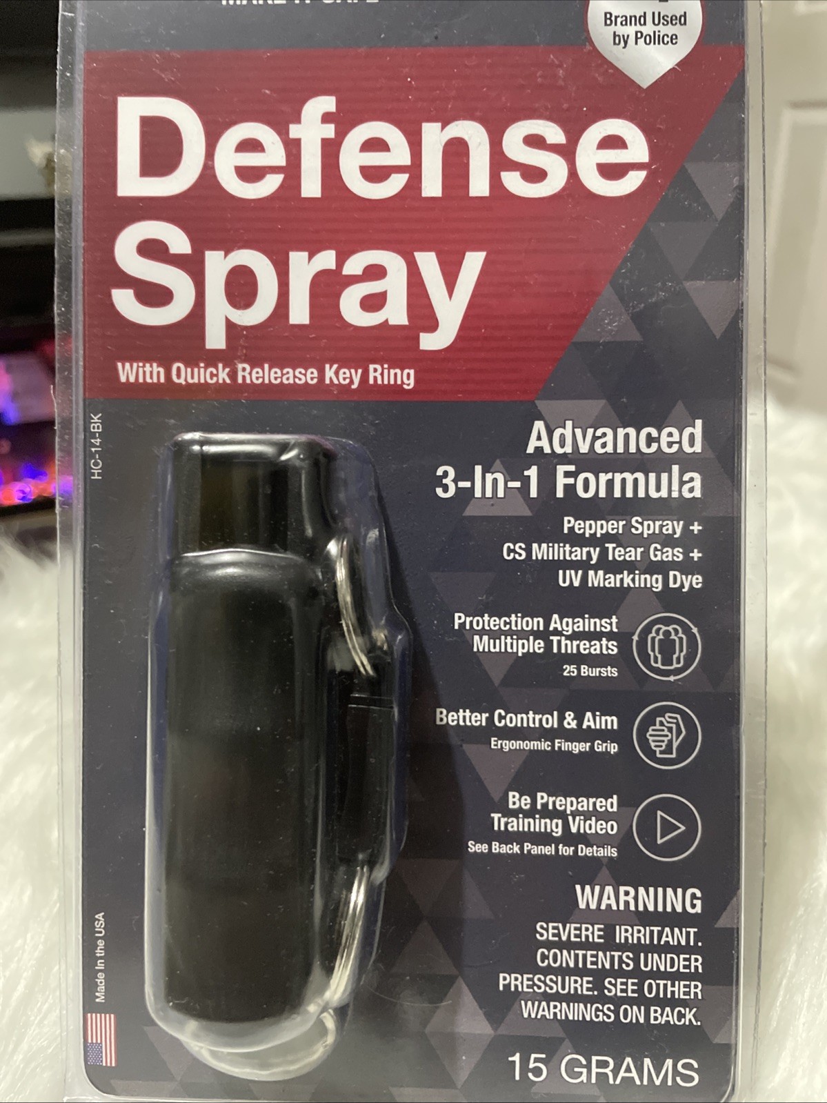 SABRE 3-in-1 Black Key Case Pepper Spray with Quick Release Key Ring (HC-14-BK)