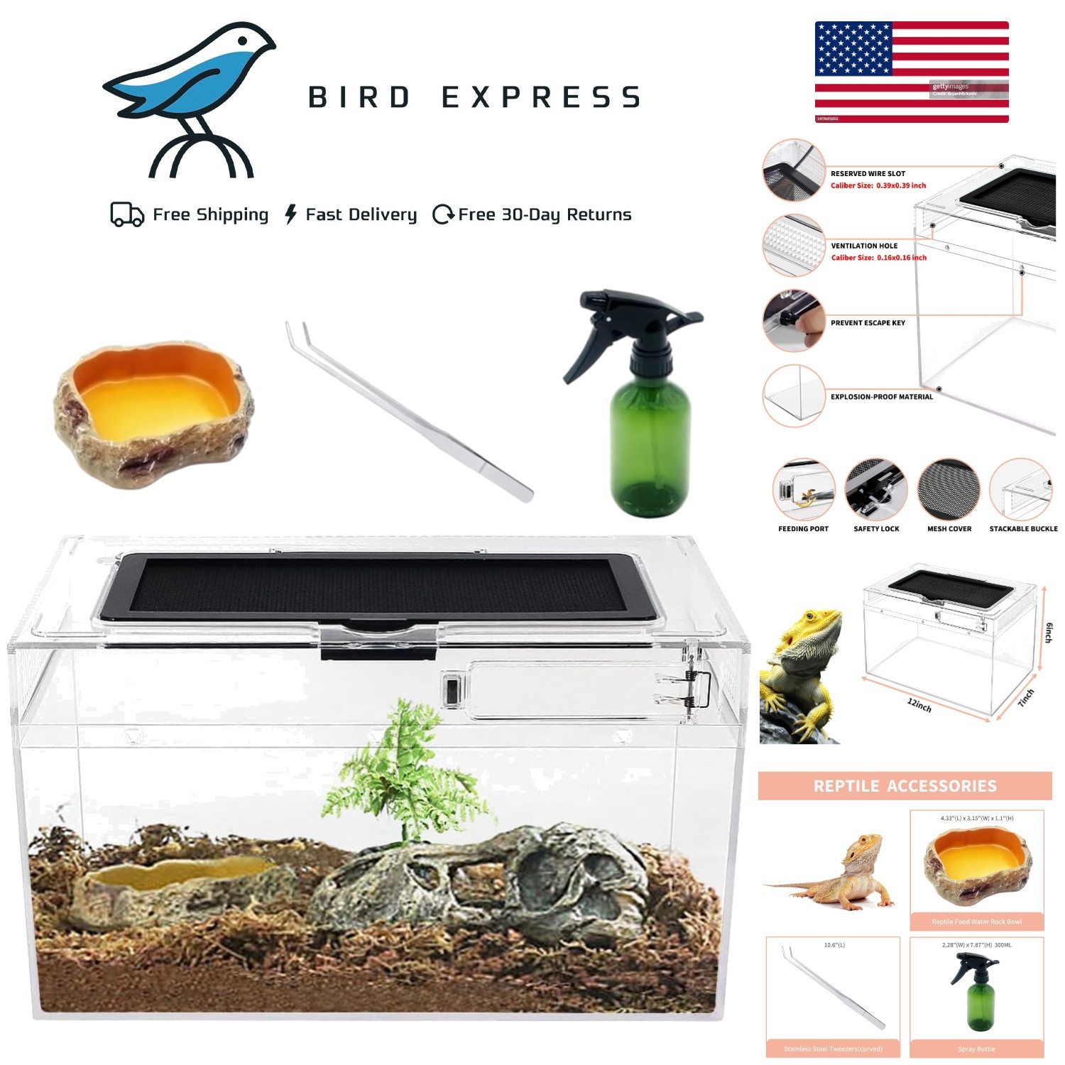 Mini Reptile Terrarium Set 12x7x6 Indoor Reptile Tank with Accessories