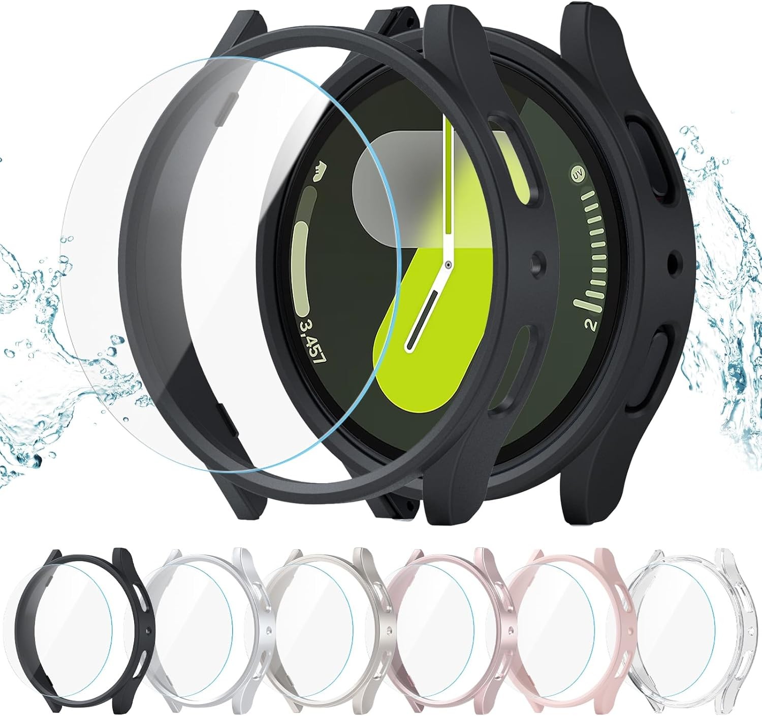 6+6 Pack Screen Protector Case for Samsung Galaxy Watch 7 44mm Waterproof