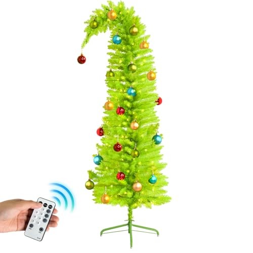 6FT Whimsical Christmas Tree Prelit, Artificial Bent Lime Green Christmas 6 FT