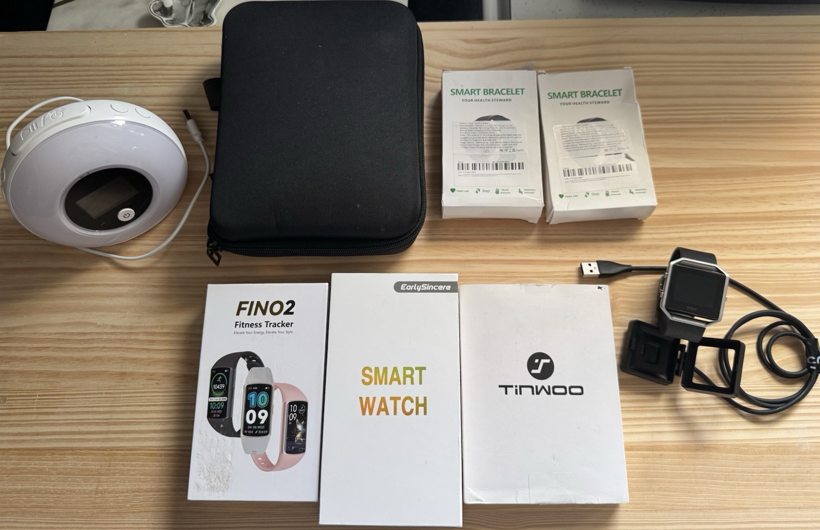 Misc Lot Of 6 Fitness Trackers + Wake-up Glow Alarm Clock+ Generic Flying Drone