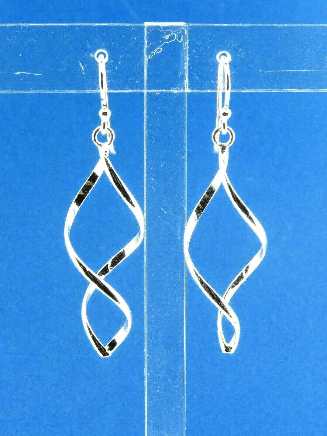 Sterling Silver Twist Spiral Dangle Earrings 1.75"