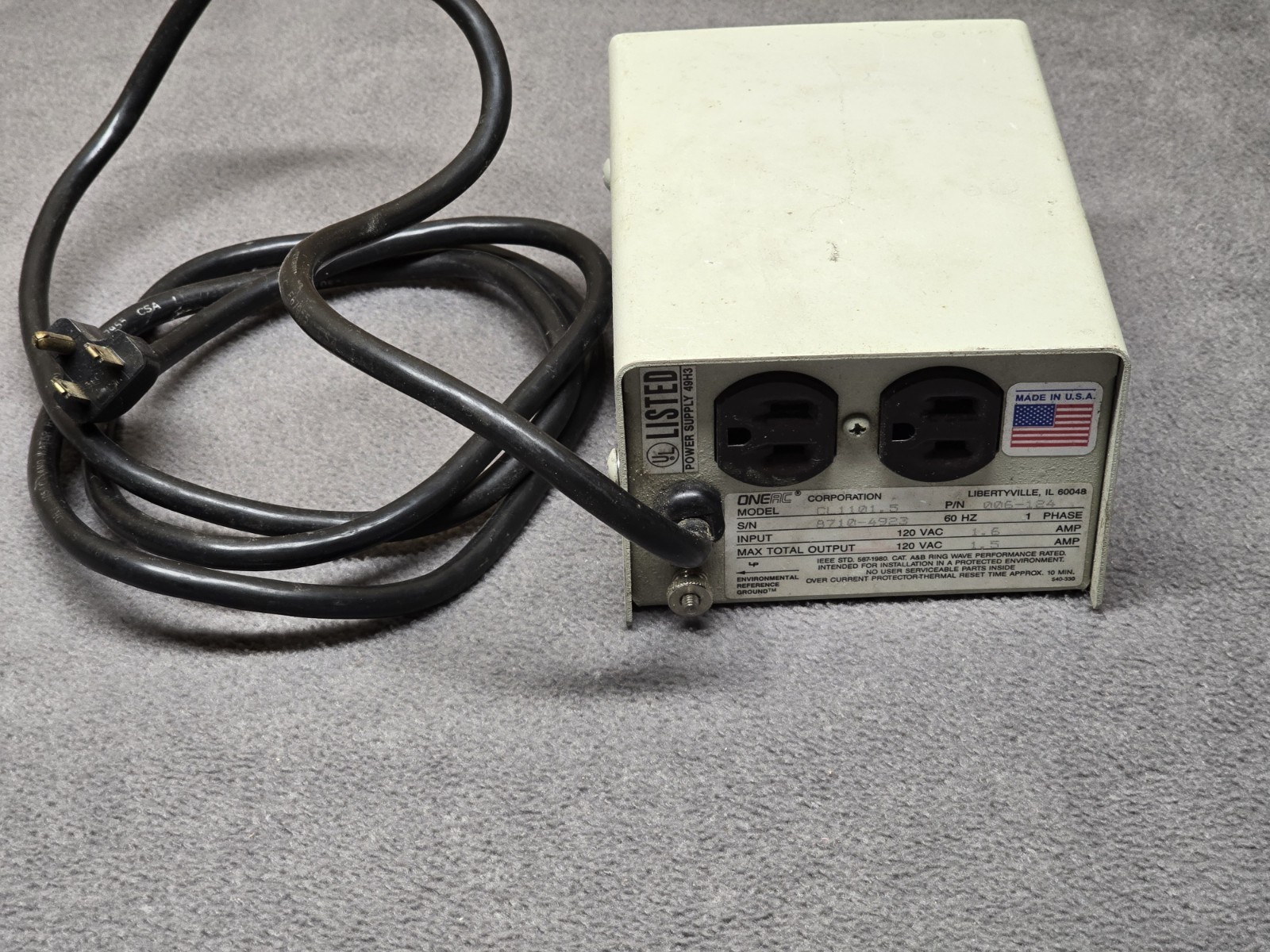 OneAC CL1101.5 Power Conditioner Filter 120VAC 1.5AMP Working