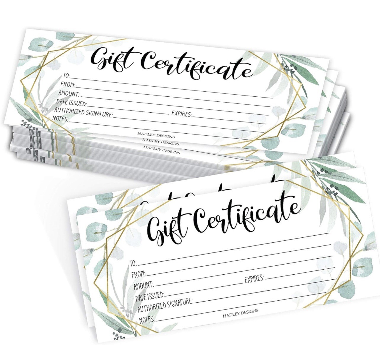 25 4x9 Geo Greenery Blank Gift Certificates For Business Gifts For Clients