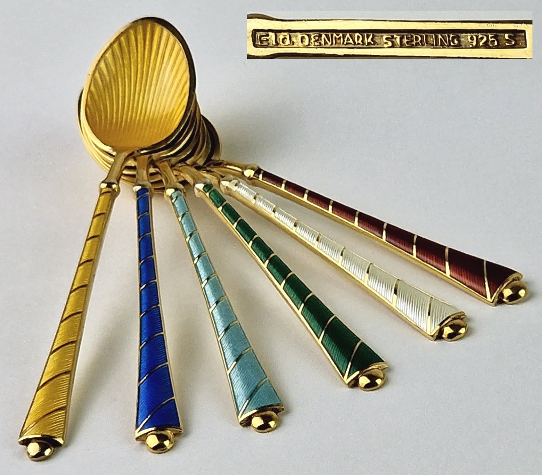 Set, 6 Spoon, Enamel, Egon Lauridsen, 925er Silver P999