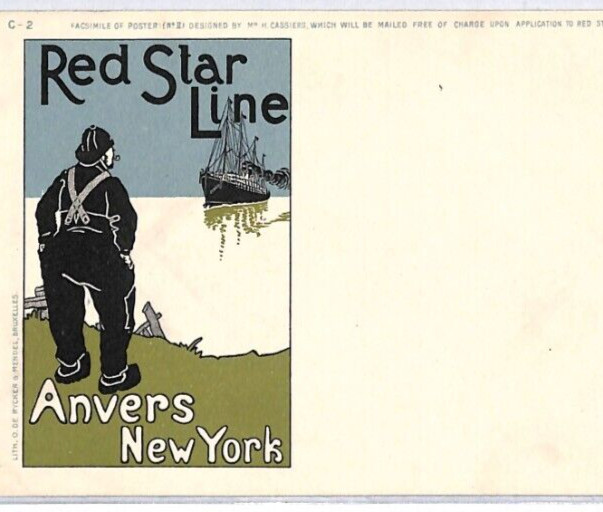 USA/BELGIUM Transatlantic *RED STAR LINE* Art Advert Postcard SHIPS SAILOR PX45