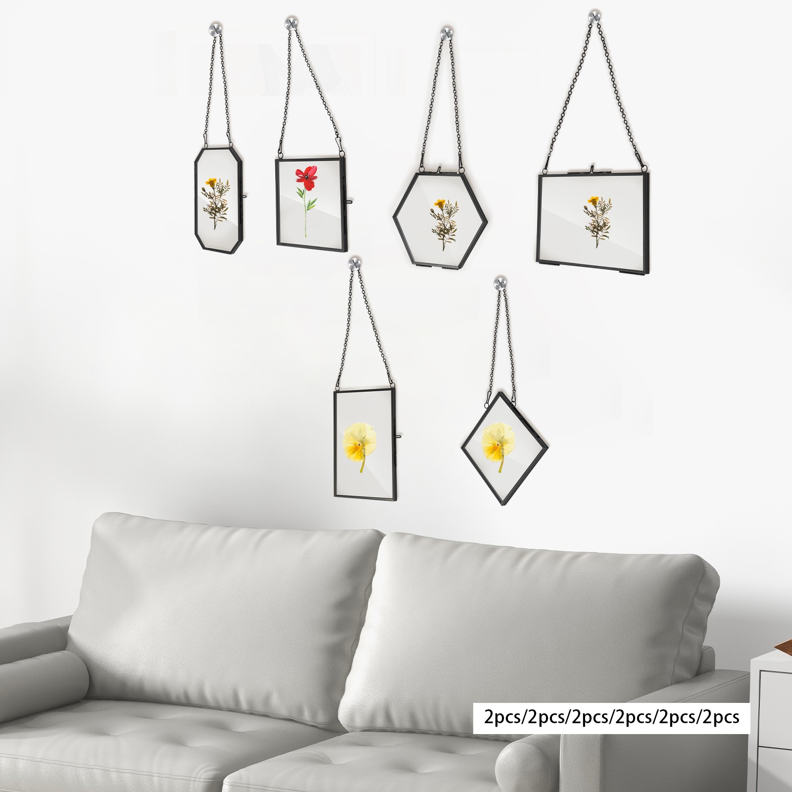 12PCS Brass Glass Frames, Wall Hanging Glass Frames for Pressed Flowers