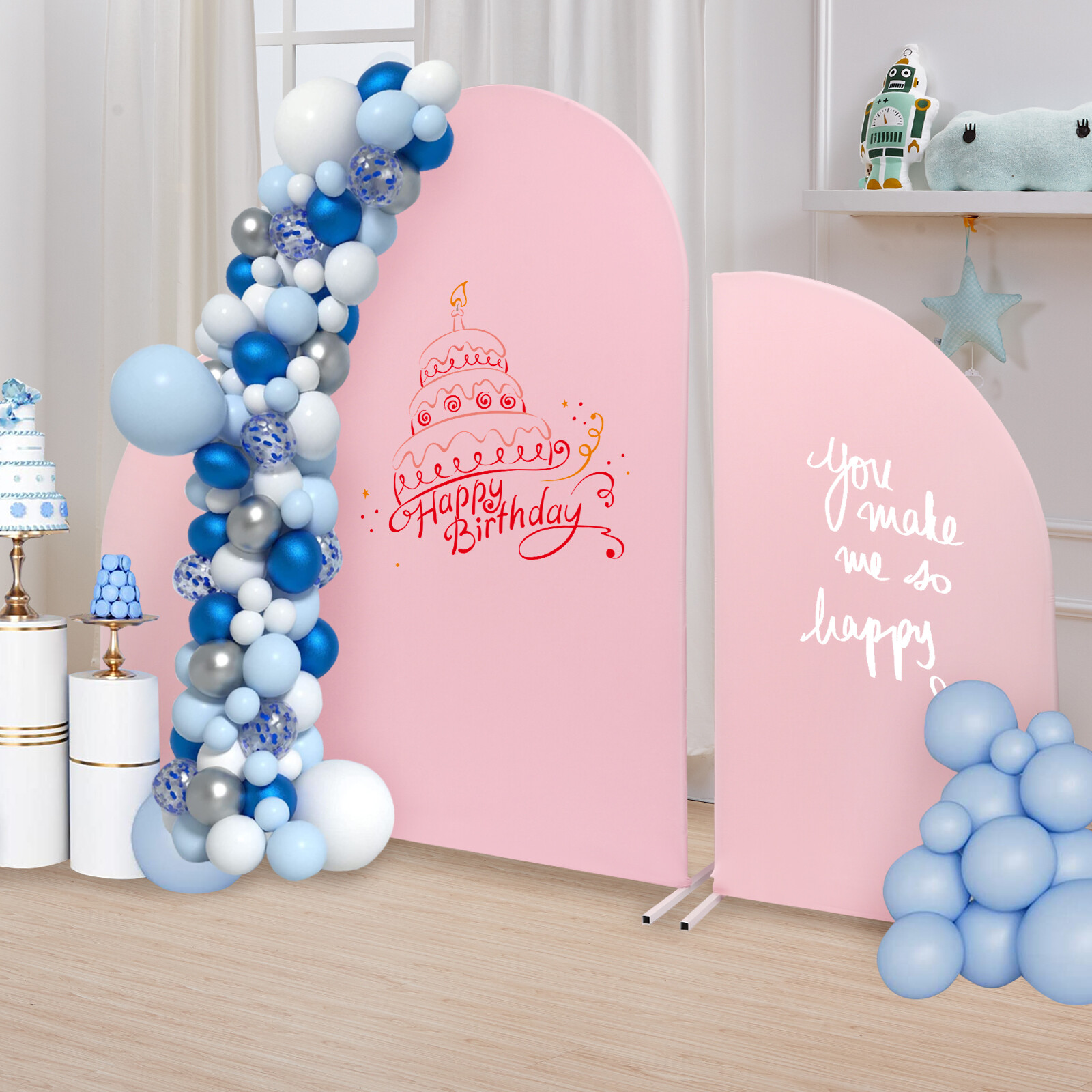 Pink Wedding Arch Cover & White Wedding Arch Backdrop Stand Set Party Ceremony