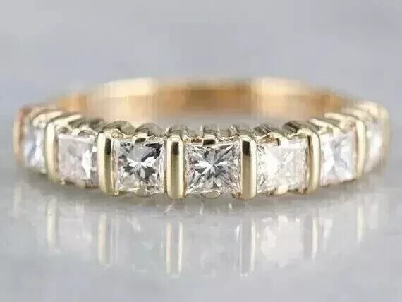 2Ct Princess Cut Simulated Diamond 14K Yellow Gold Plated Women Eternity Wedding
