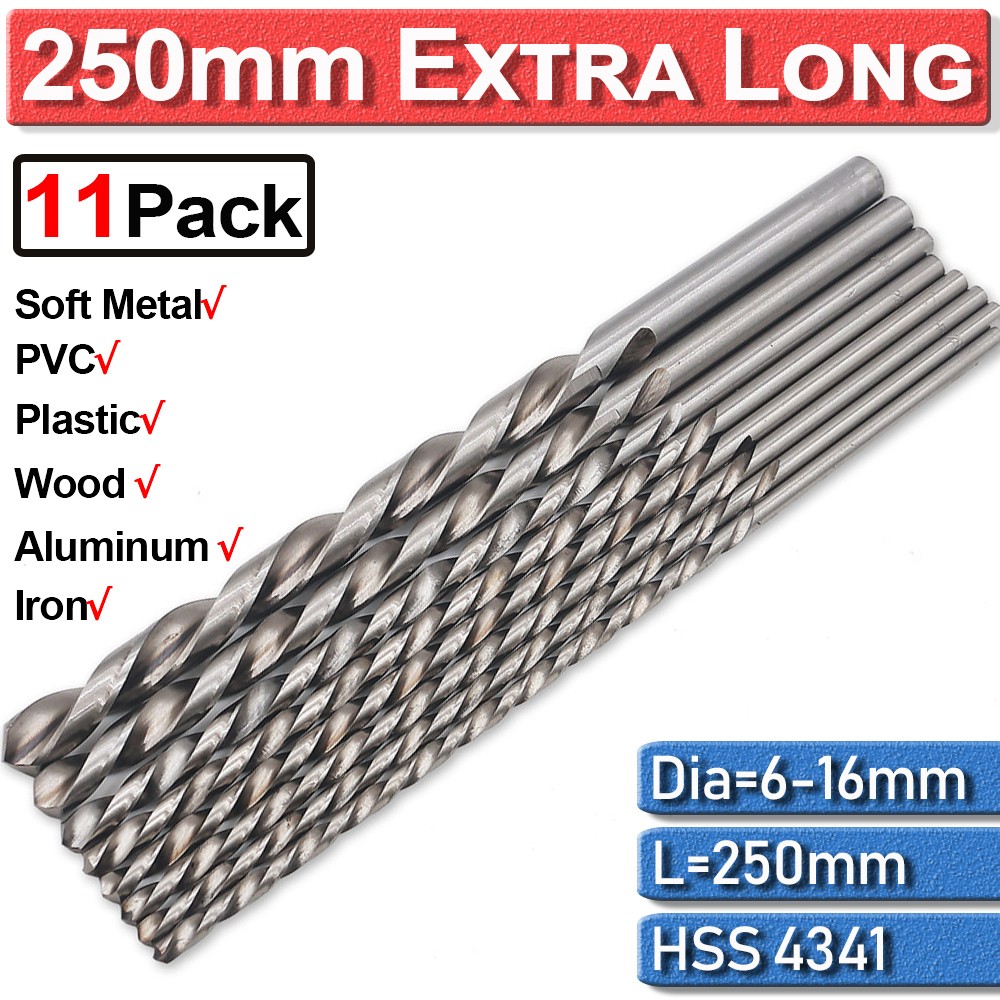 6mm-16mm HSS Twist Drill Bit Extra Long​ Straight Shank For Metal Wood Tools