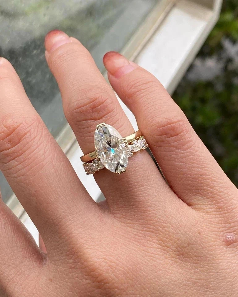 3Ct Oval Cut Lab Created Diamond 14K Yellow Gold FN Engagement Ring Set