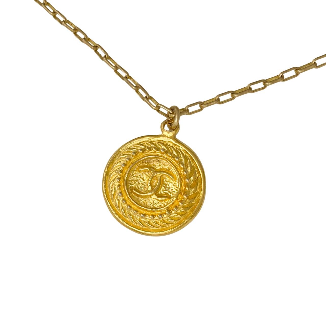 CHANEL necklace Coco mark studs chain round gold circle metal logo vintage