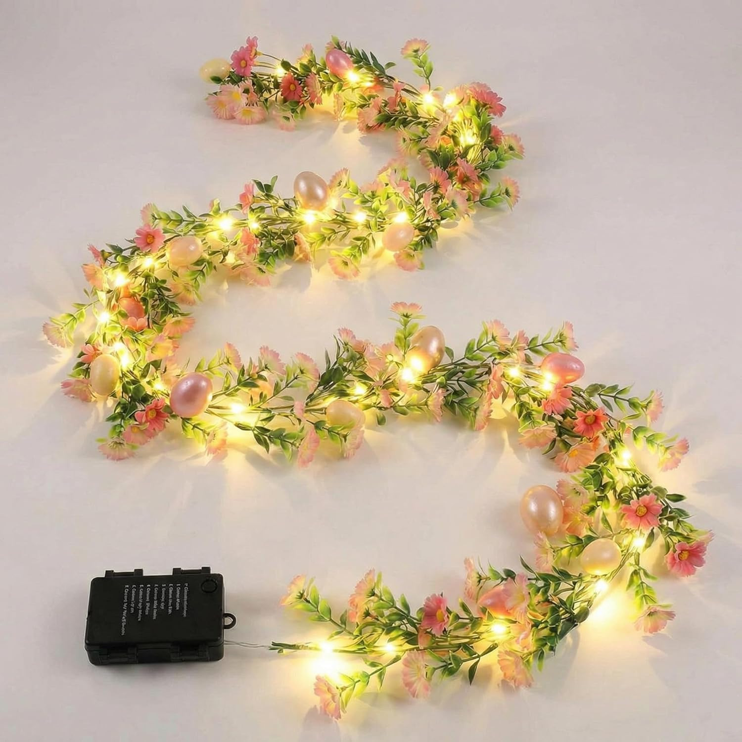 6Ft Lighted Easter Garland for Mantle Pink Artificial Spring Flower Garland with