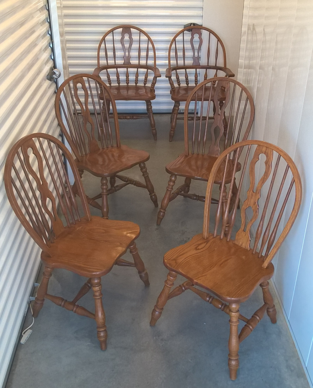 Temple Stuart Set 6 Oak Dining Chairs Dark Solid Wood Amish Style Windsor Hoop