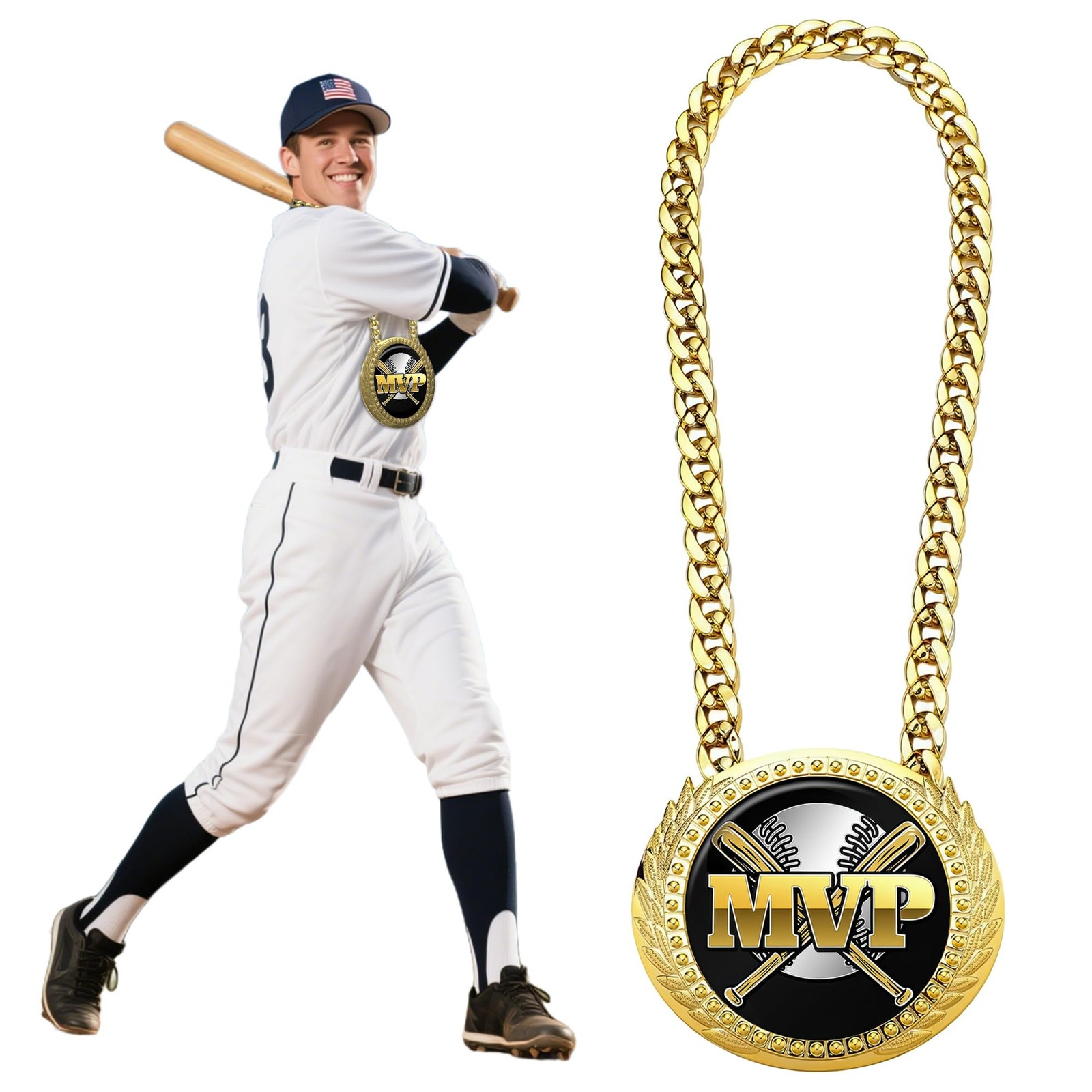 Goutoports Baseball Chain MVP Medal Award – 6" Oversized Gold 6", 