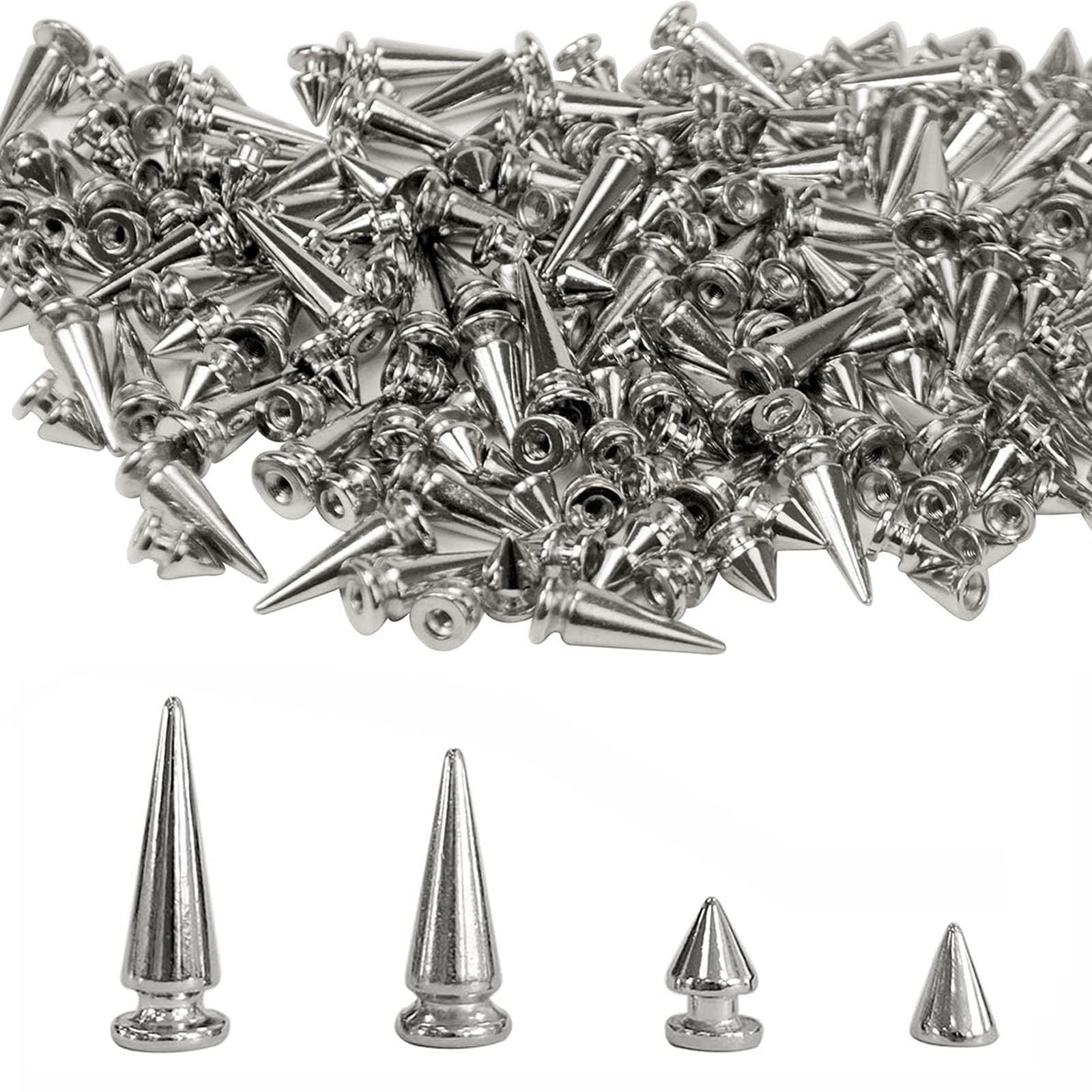 200 Sets Silver Cone Spikes Multiple Sizes Screw Back Studs Punk Rock 