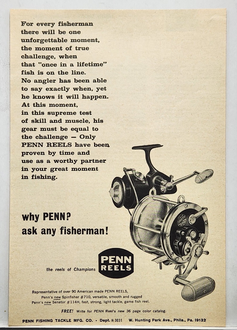 1965 Penn Fishing Tackle Reels MCM Original Print Ad Philadelphia PA 60s