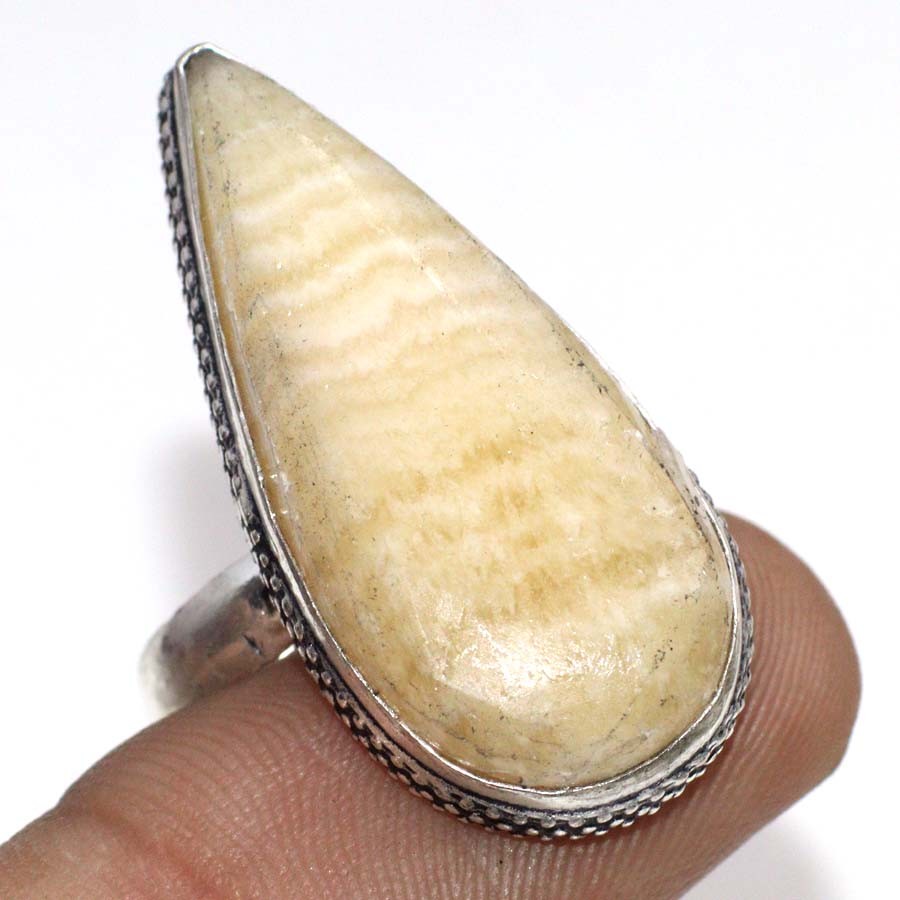 925 Silver Plated Laguna Lace Calcite Ring Handmade Gemstone Size US 9 JW