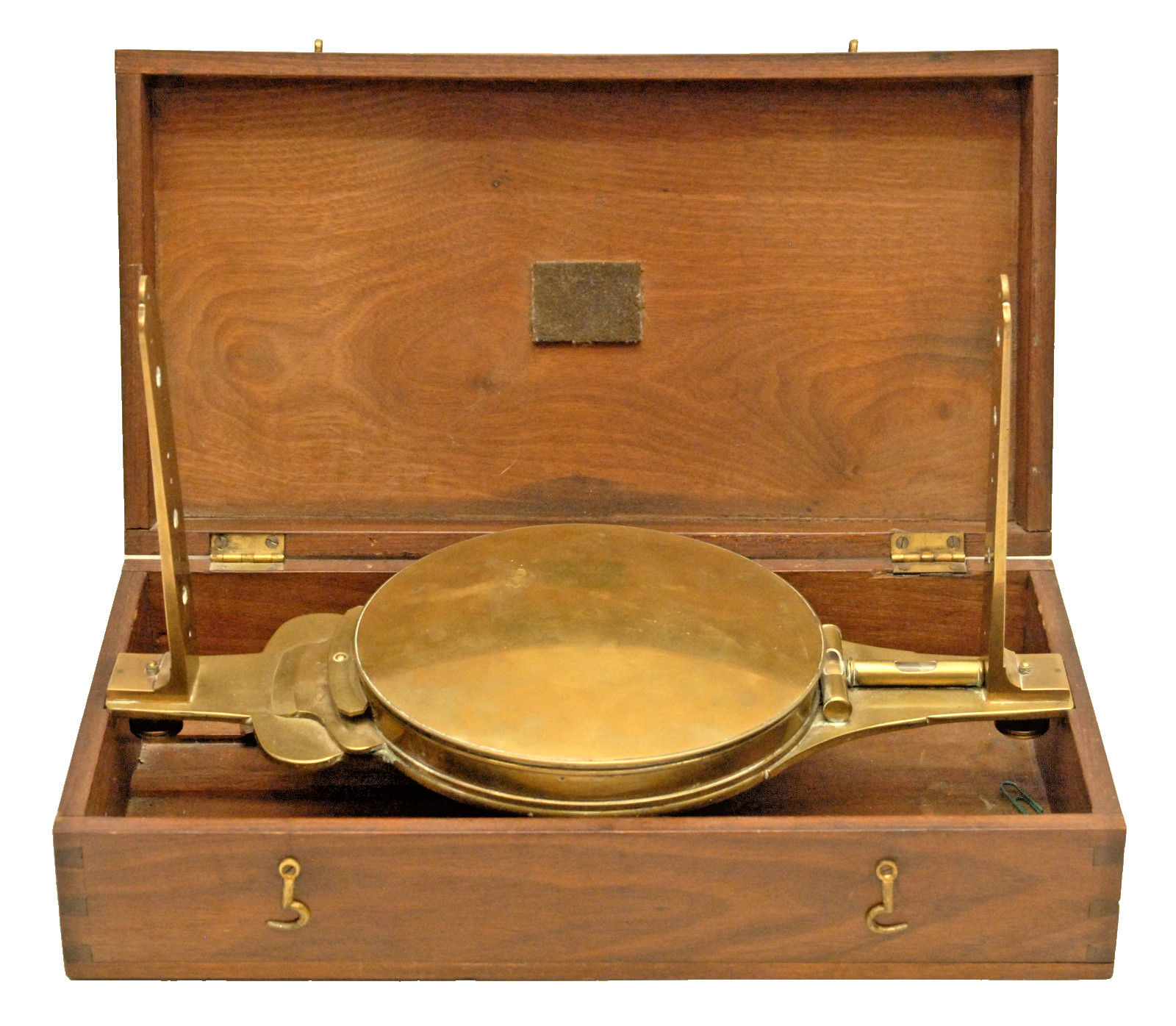 ANTIQUE EDWARD DRAPER PHILADELPHIA BRASS SURVEYORS COMPASS IN MAHOGANY WOOD CASE