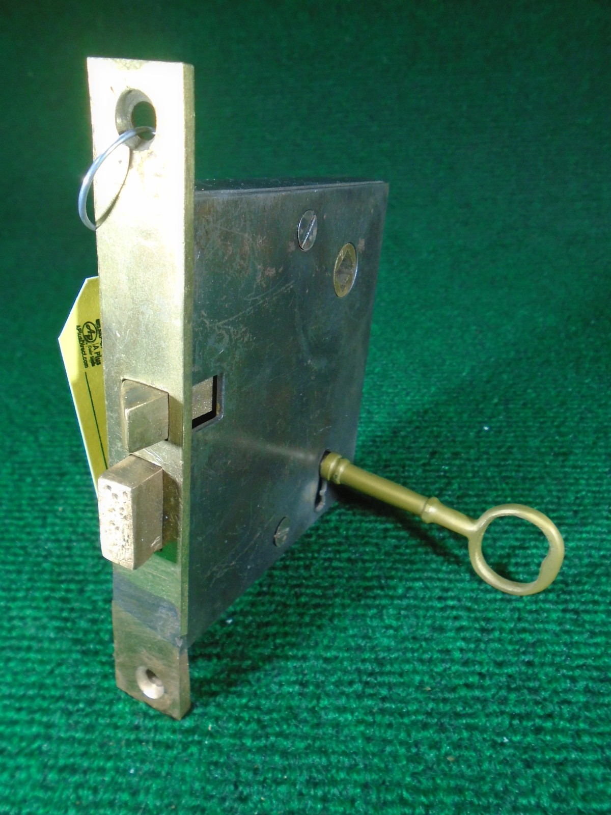 EARLY  MORTISE LOCK CIRCA 1850- w/KEY - 5 3/4" THIN FACE - RESTORED (19277)