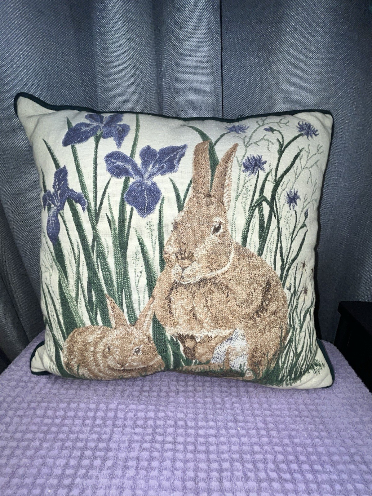Vintage Rabbit Floral Decorative Square Tapestry Throw Pillow Pictorial Pattern