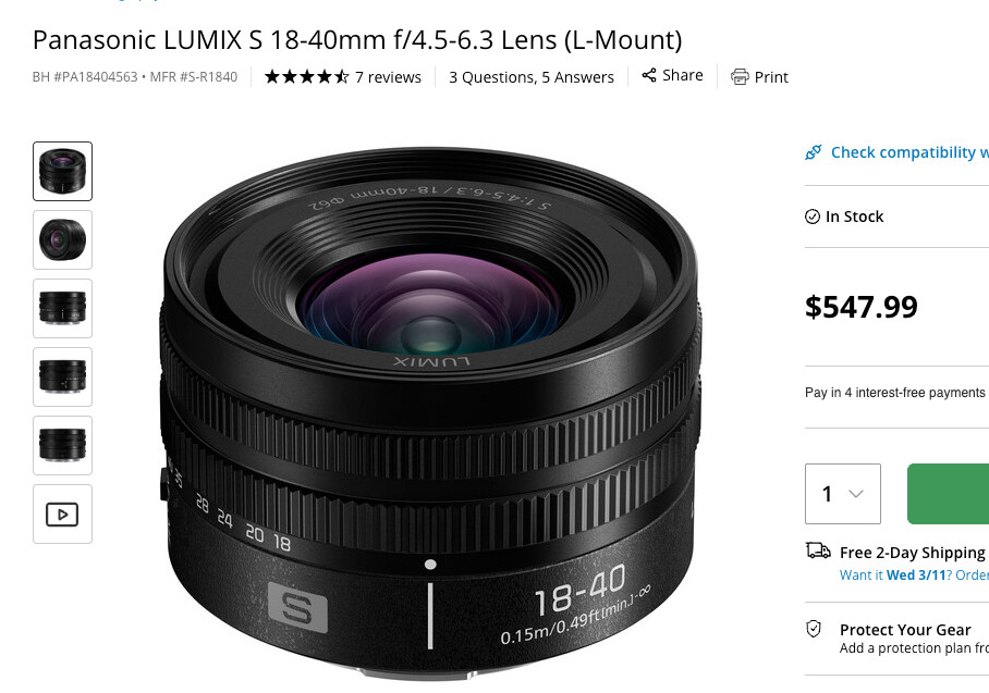 Panasonic LUMIX S 18-40mm f/4.5-6.3 Lens (L-Mount) - Excellent , Barely Used!