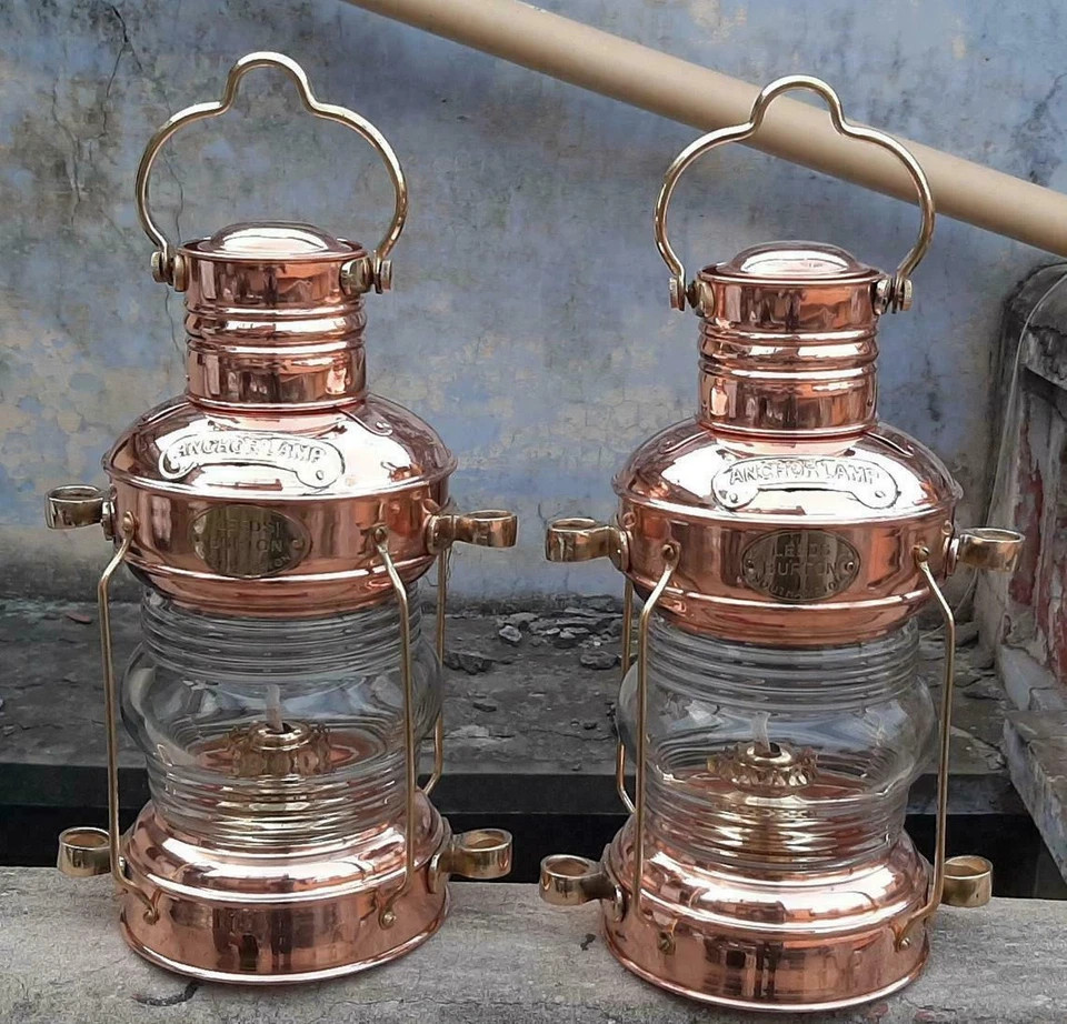Brass Copper Nautical Ship Oil Lamps (Set of 2) – Marine Lantern Home Décor