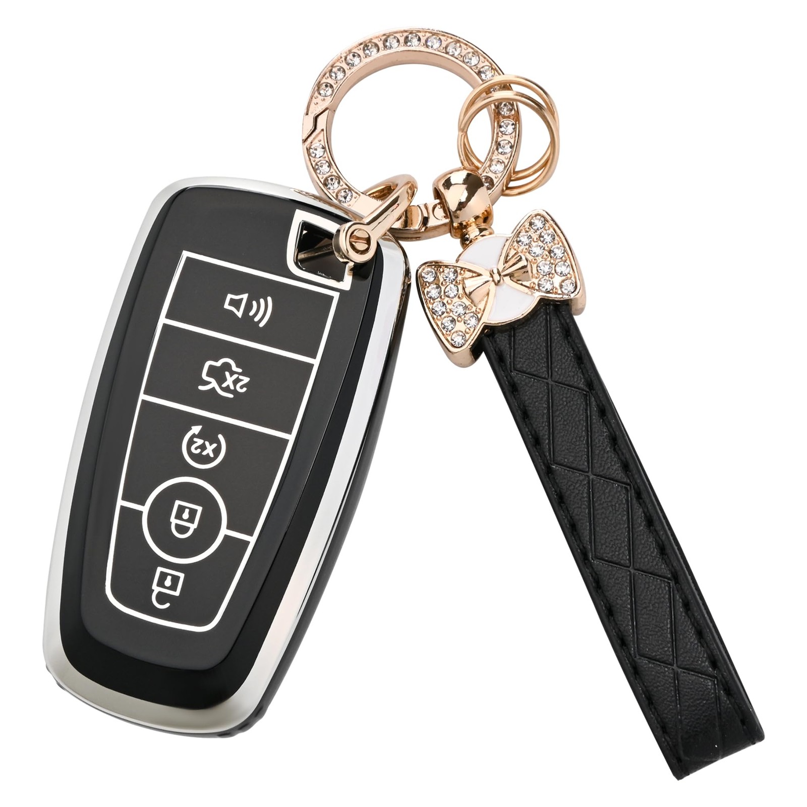 JAMCARI for Ford Key Fob Cover with Keychain, Soft TPU Case Shell Black 