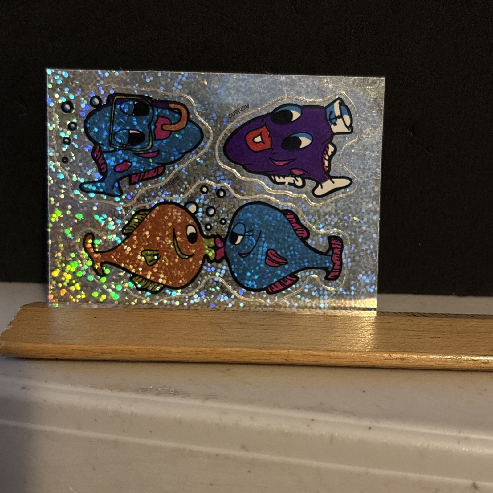 Vintage Glitter Kissing Fish Vending Machine Sticker - Rare