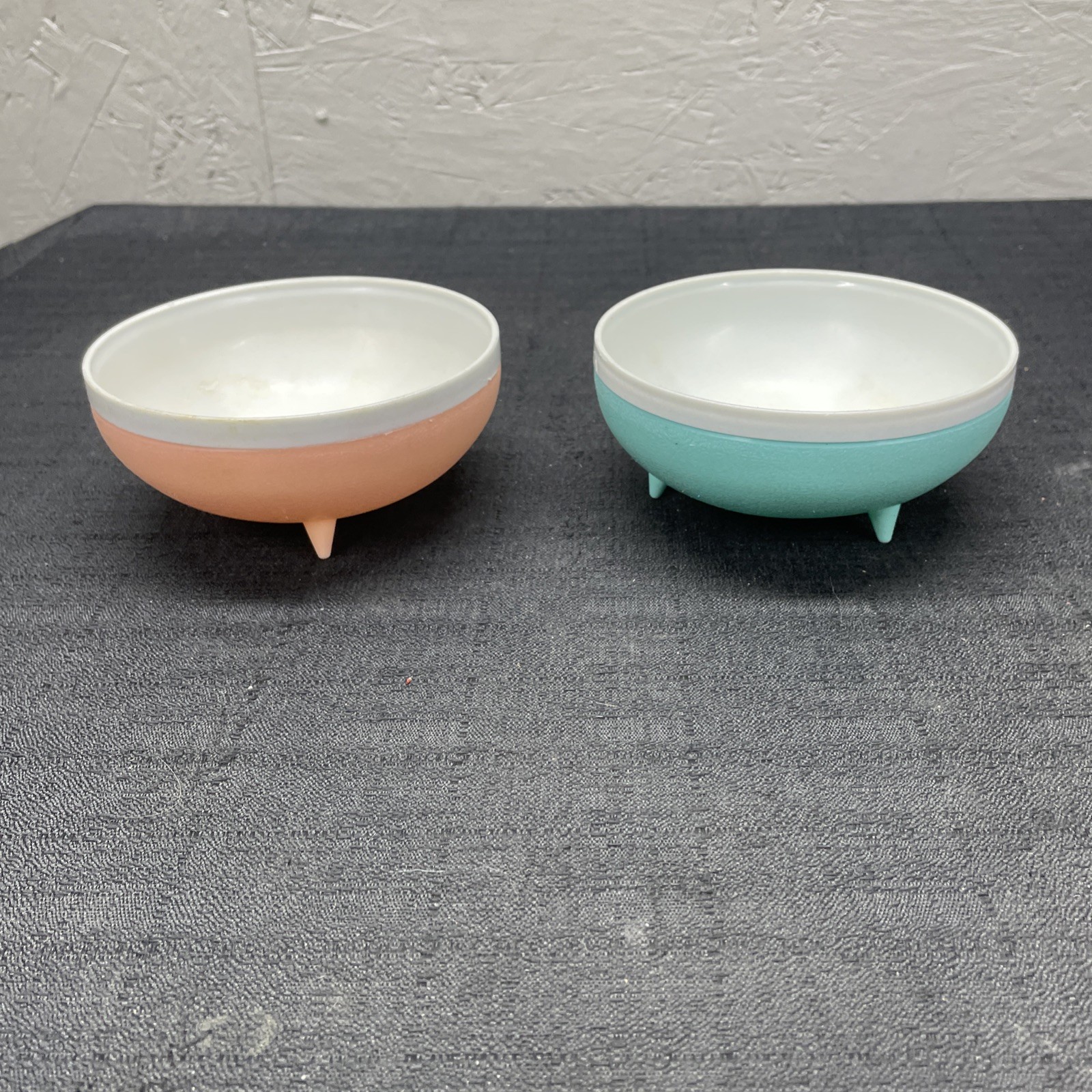 Retro Aqua Pink Bolero Therm-O-Ware Footed Cereal Bowls MCM 1960s