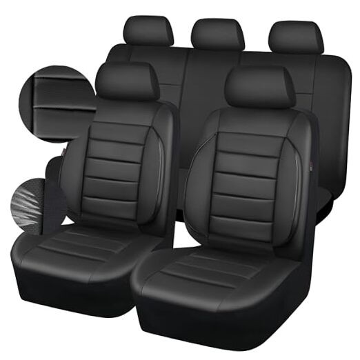  Leather Seat Covers Full Set Universal Water Resistant 3D Foam Back All Black