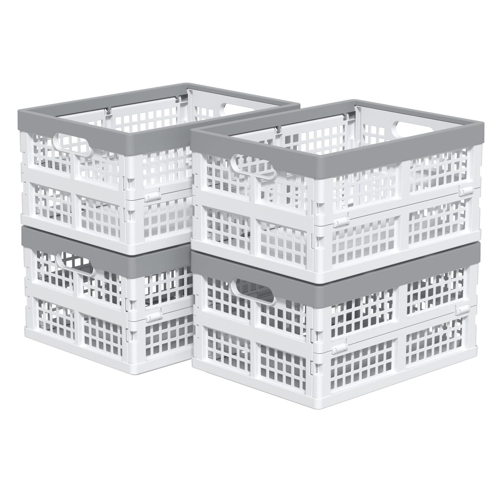 15L Plastic Collapsible Crates, Folding Storage Basket Bin, Pack of 4