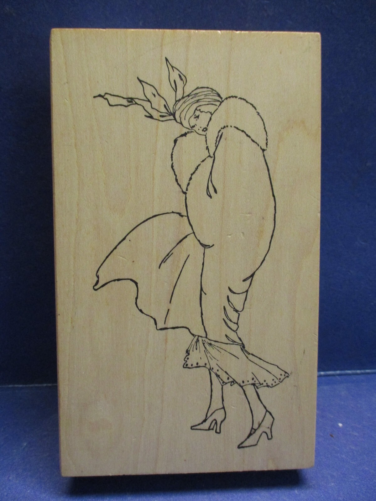 ART DECO FLAPPER LADY JUST FOR FUN RUBBER STAMP WOOD MTD