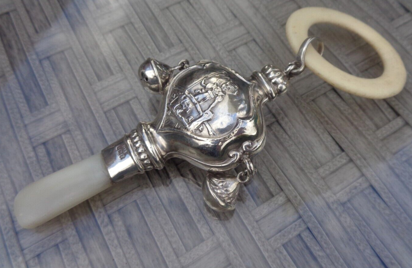 Nursery Rhyme Baby Rattle Stg Silver hm 1933 Crisford & Norris Little Bo Peep