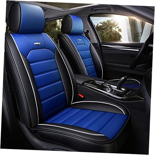  Leather Car Seat Covers Full Set, 5 Seats Faux Leather Without Pillows Blue