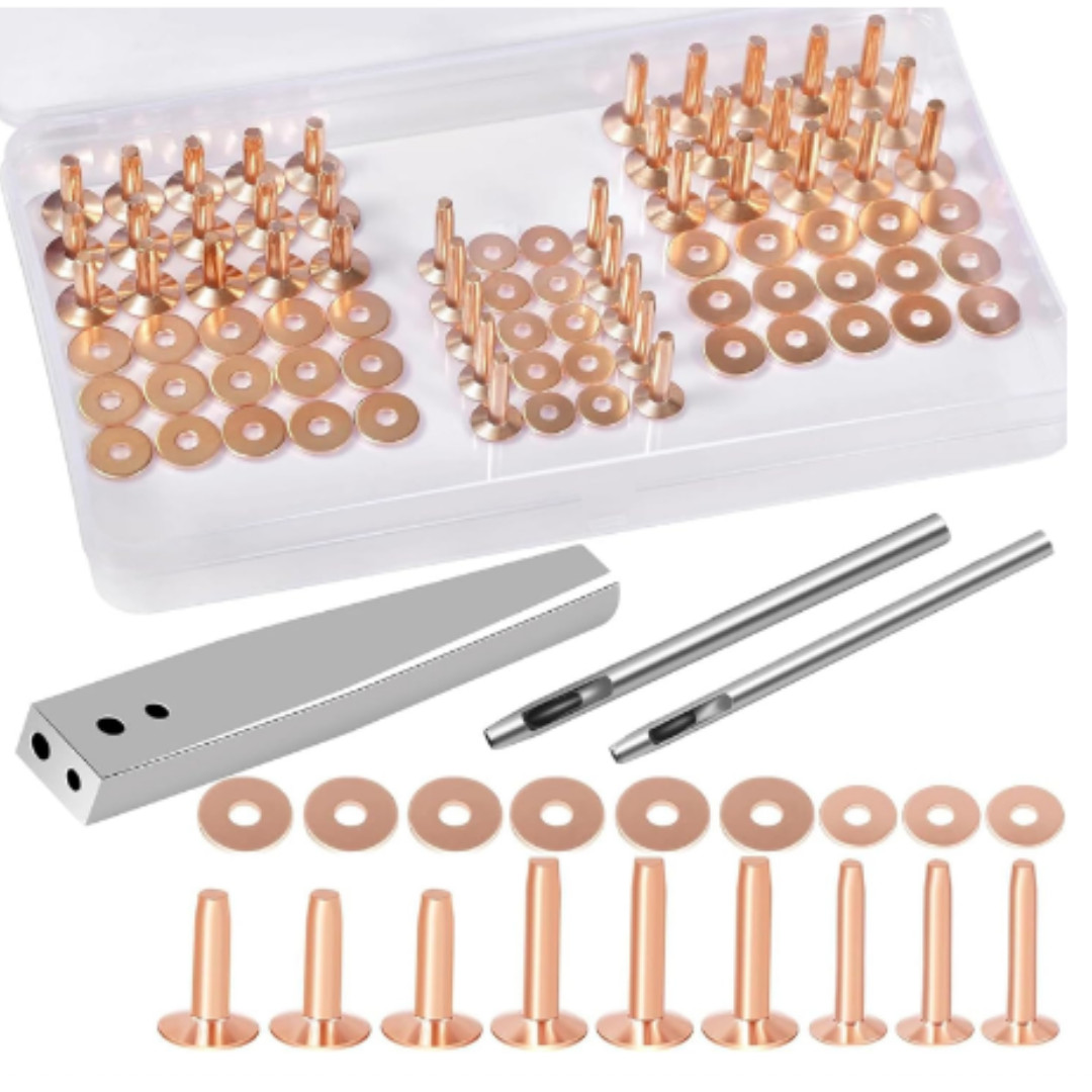 84Pcs Copper Rivets and Burrs #9 and #12 Burrs Setter Leather Rivets Fastener