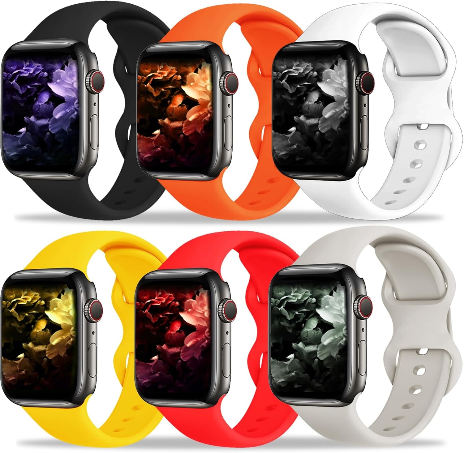 6 Pack Silicone Strap Compatible with Apple Watch Series Ultra 49mm 44mm