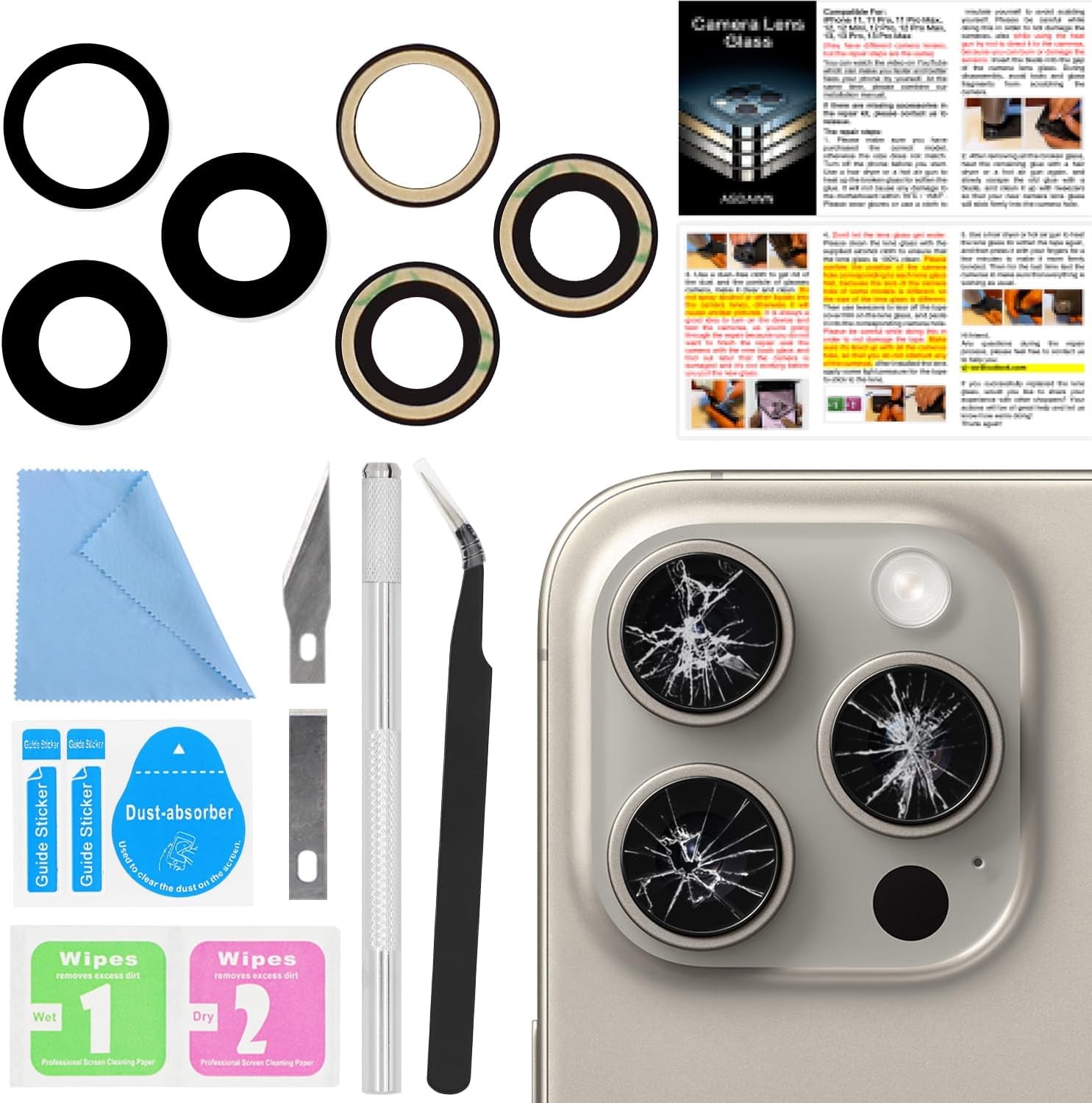 Back Rear Camera Lens Glass Replacement for iPhone 15 Pro Max 6.7 Inches