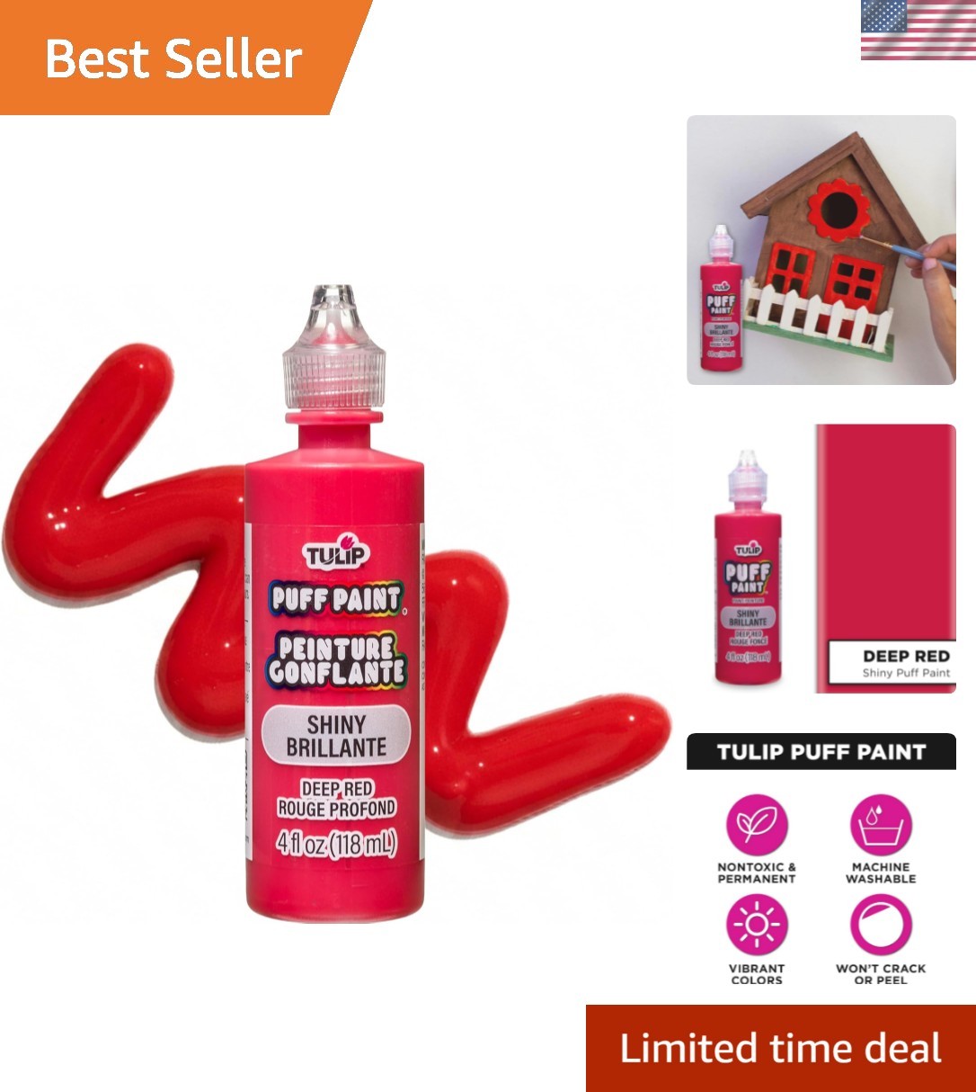 Acclaimed Dimensional Fabric Paint in 4oz Shiny Deep Red for Stunning Crafts