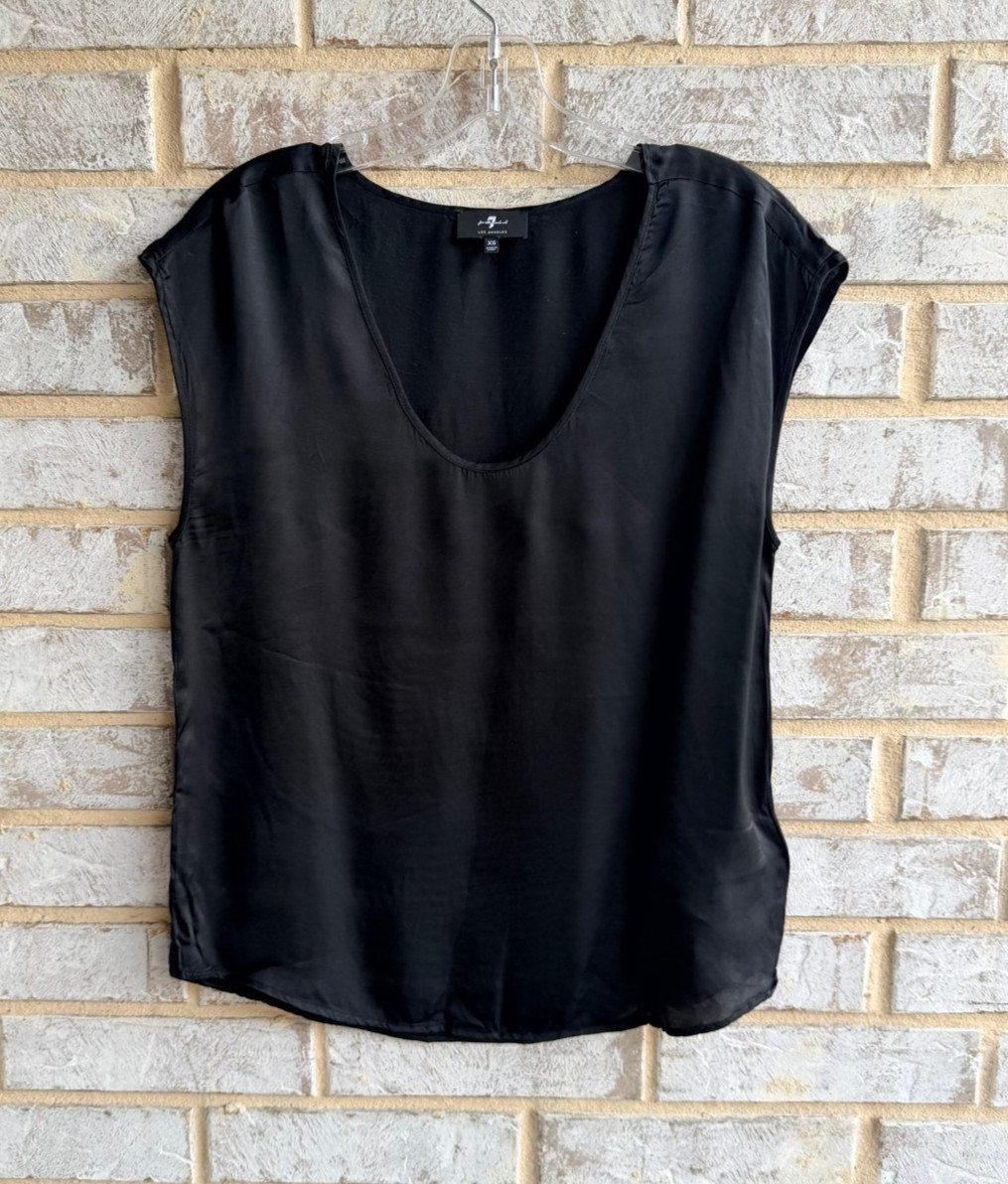 7 for all Mankind Sleeveless Scoop Neck 100% Viscose Satin Blouse Size XS