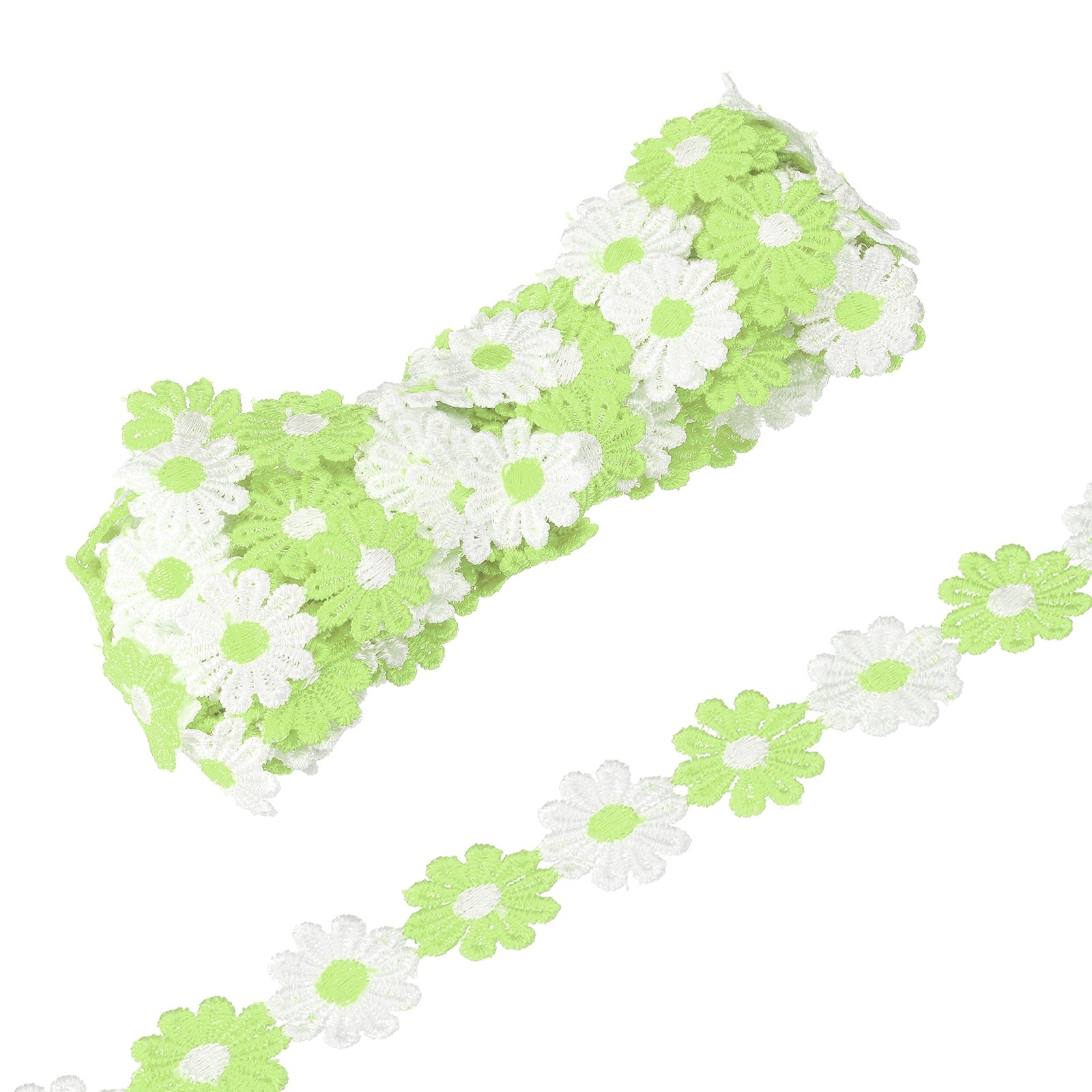 5 Yards 1 Inch Wide Delicate Floral Edge Lace Trim, Green-White