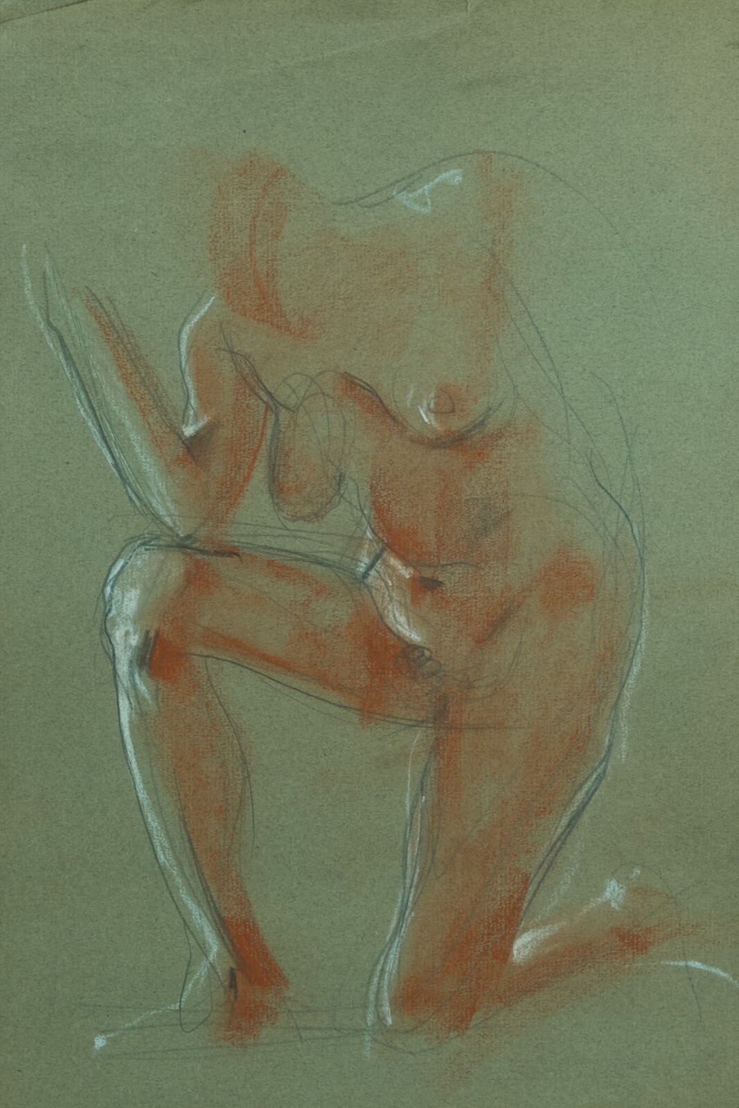 Ancien tableau portrait jeune femme nue accroupi Paris Jean Terles Art Deco 1930