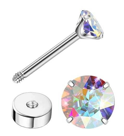 G23 Titanium Earrings for Sensitive Skin Flatback 5A+AB Cubic Silver Tone 2mm