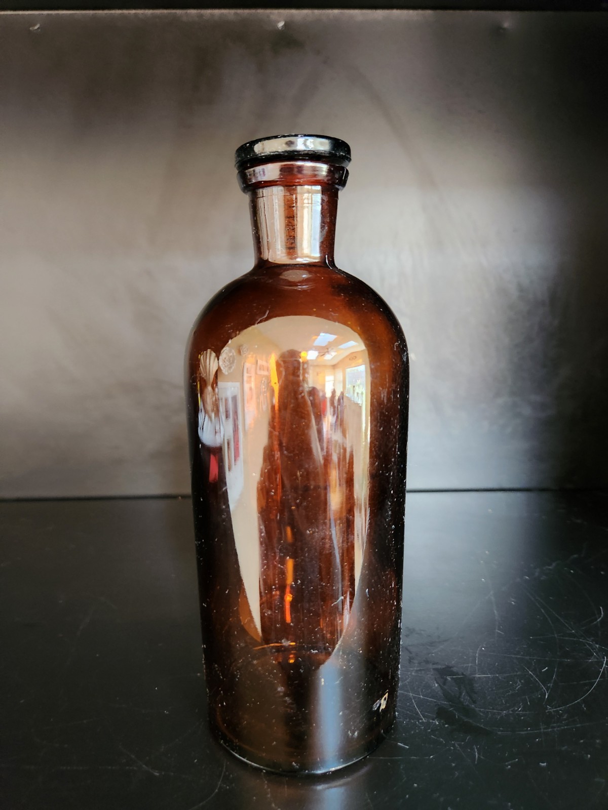 Antique Brown Glass Apothecary Bottle w/Glass Stopper, TCW CO, USA, Early...