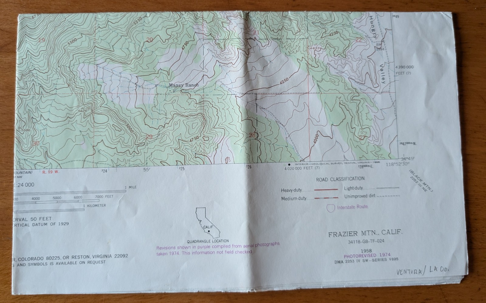 USGS Topo Map 7.5' Quad Frazier Mountain, California 34118-G8-TF-024 (rev 1974)