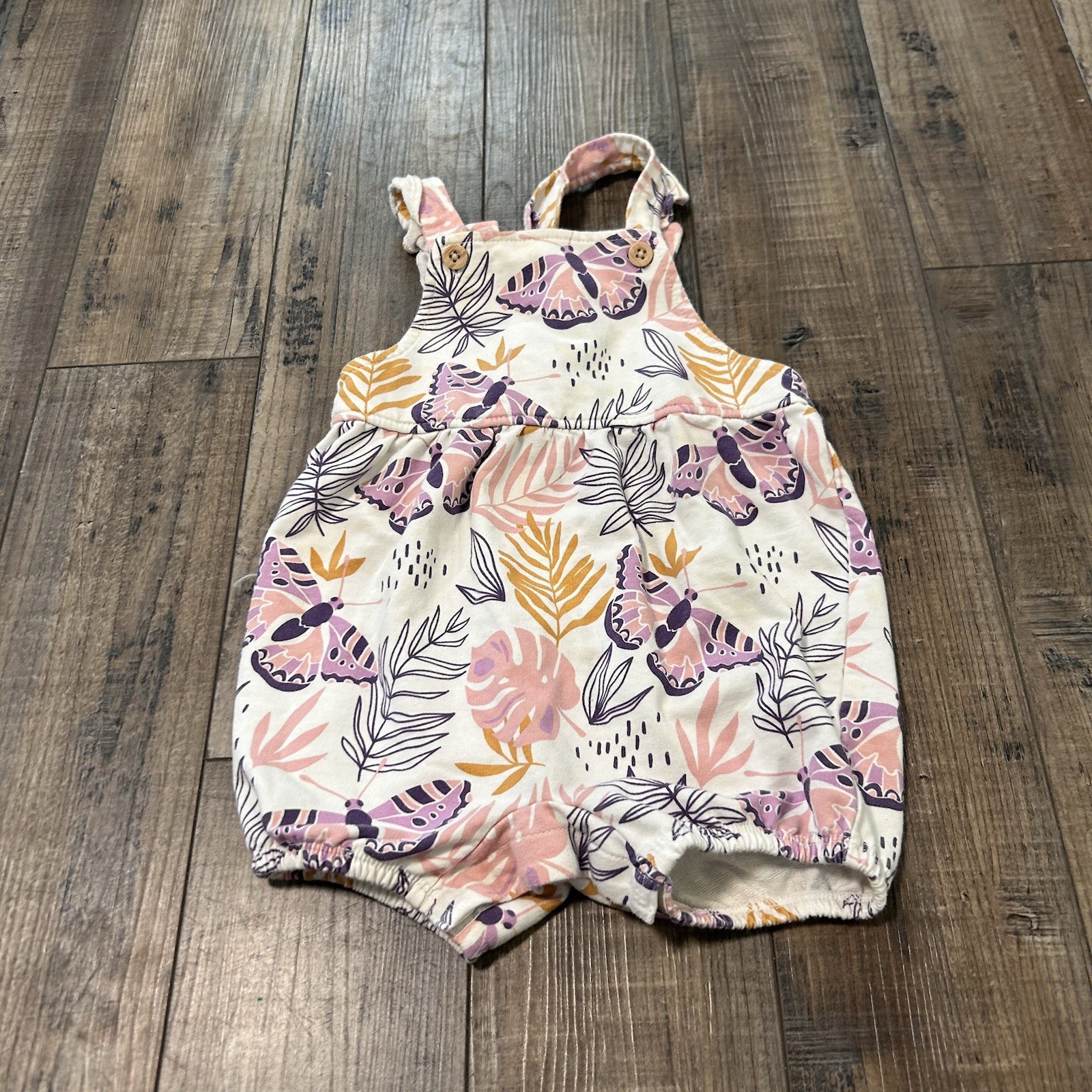 Pekkle Baby Girls 24 Months Butterfly Leaf Print Romper Overalls