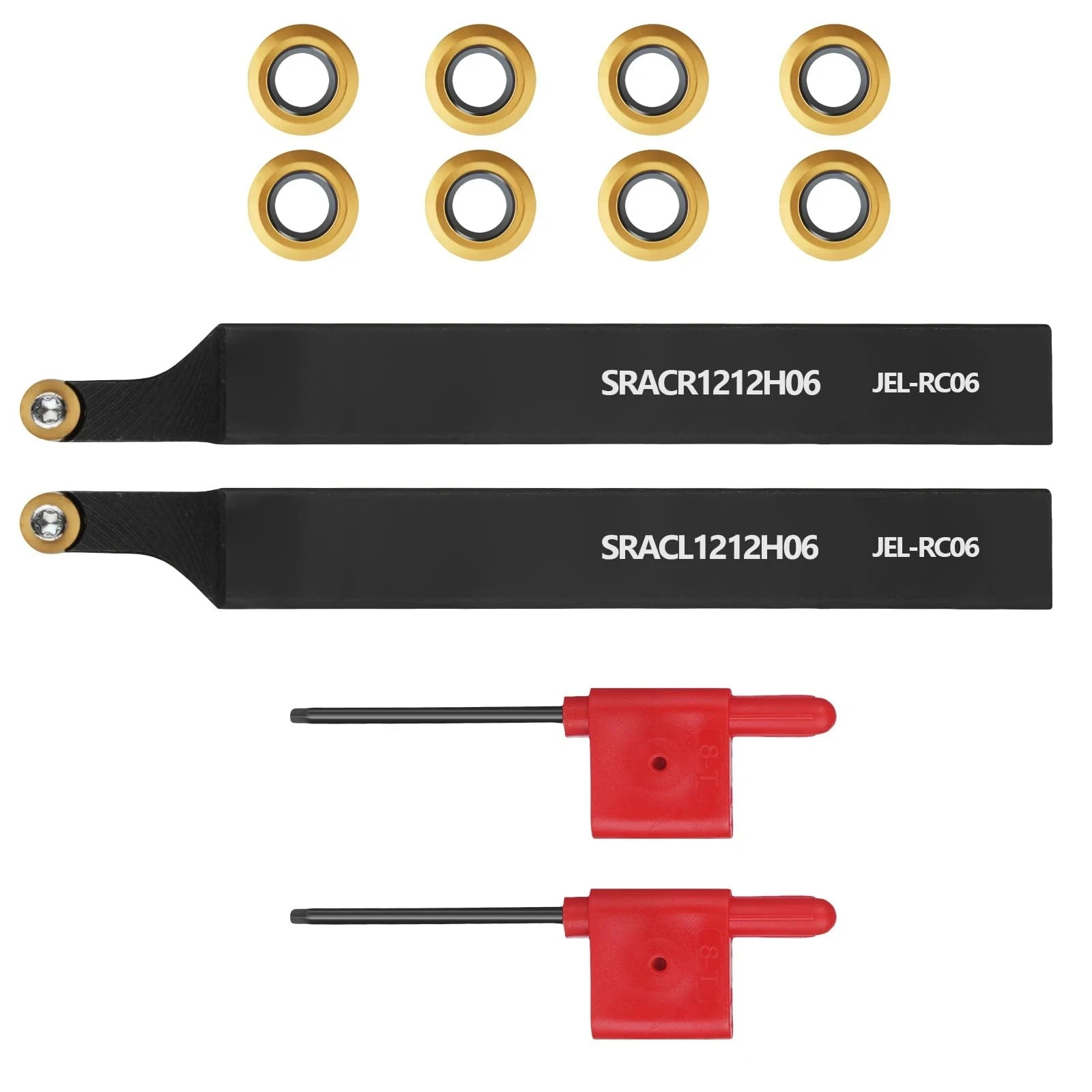 12PCS 1/2 Lathe Holder Kit, 2x SRACR/L1212H06, 10x RCMT0602 Round Inserts
