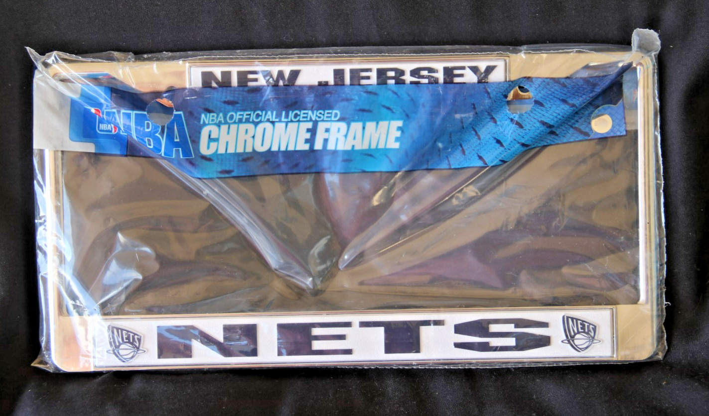 NEW JERSEY NETS  12 x 6  SEALED CHROME METAL LICENSE PLATE FRAME/HOLDER NBA